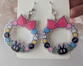 Customizable Handmade Dangle Earrings l Anime Cat l Clip On/Gauged Ear Options