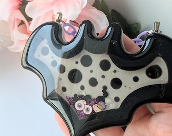Resin Shaker Charm – XL Bat - Pastel Glitter Bag Accessory -Spooky Gift