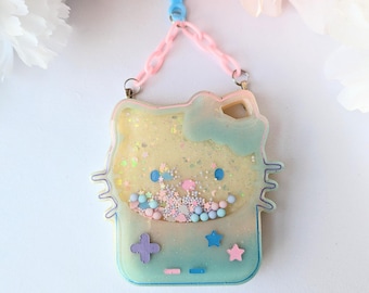 Resin Shaker Charm – XL kitty Gameboy -Pastel Glitter Bag Accessory -kawaii Gift