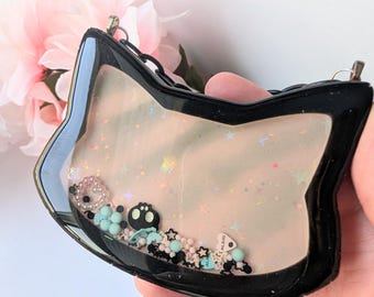 Resin Shaker Charm – XL black cat - Pastel Goth Bag Accessory -Spooky Gift