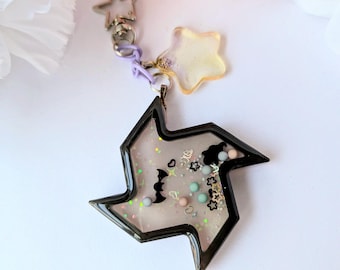 Resin Shaker Charm – Star with Bats - Pastel Goth Bag Accessory -Witchy Gift