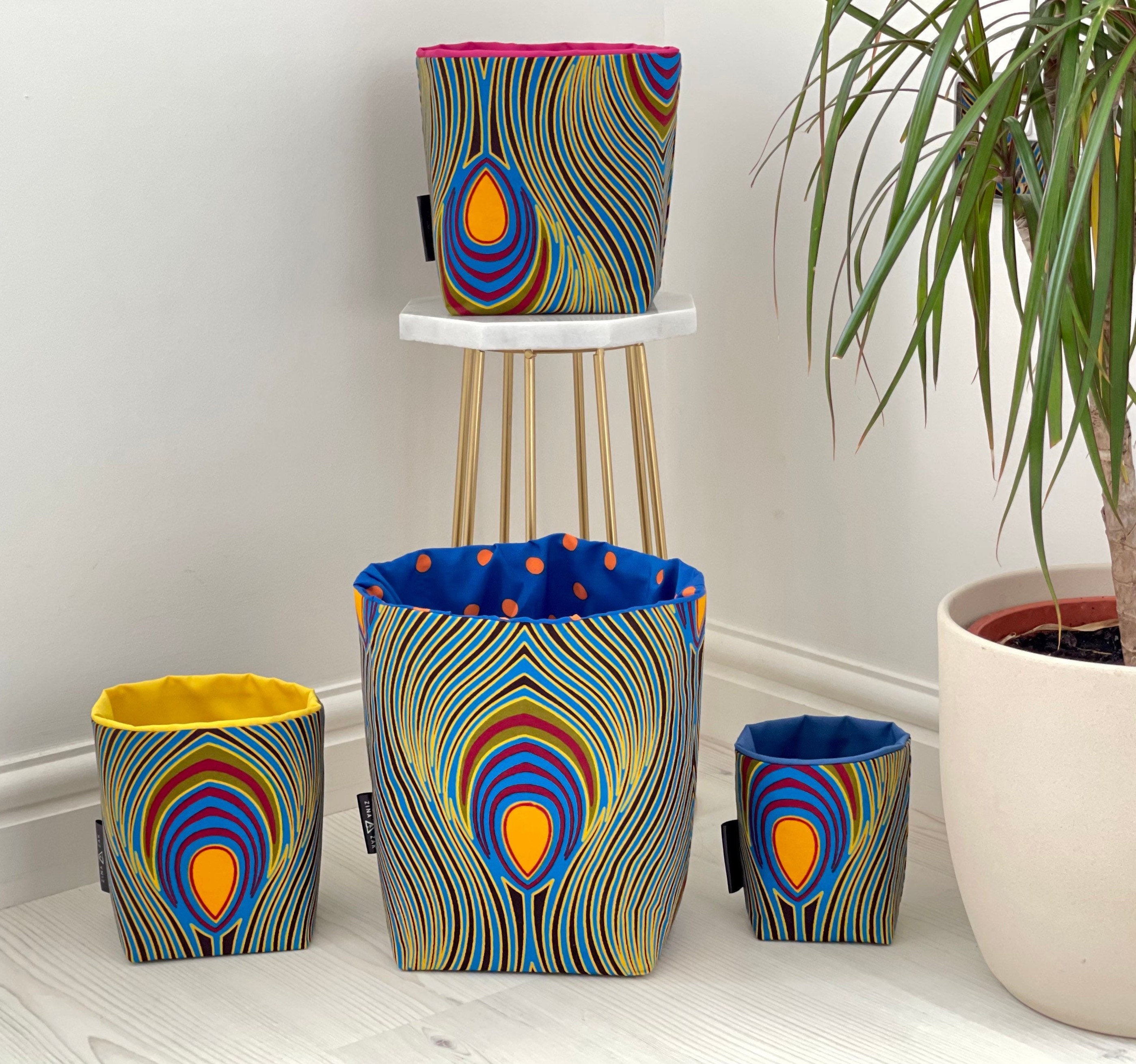 Peacock feather storage basket Etsy