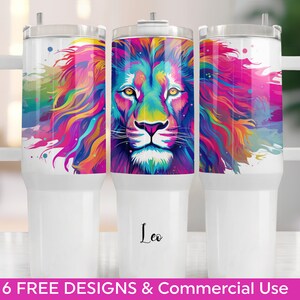 40oz Tumbler Leo Zodiac Wrap Bundel Sublimatie Ontwerp Digitale Download, Astrologie Sterrenbeeld Zodiac Wrap PNG, Gratis Bevestigingskaarten