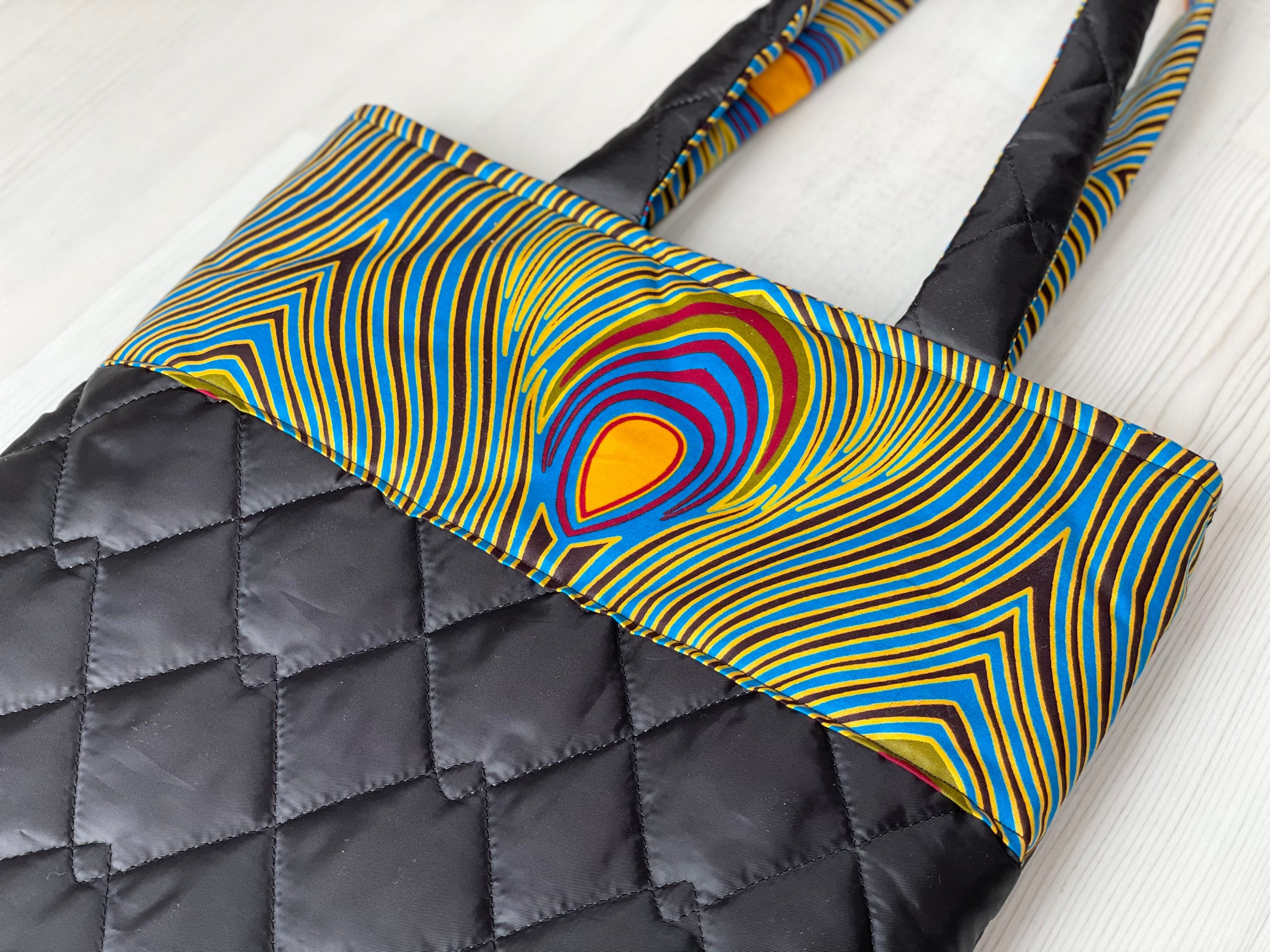 Black quilted tote bag Etsy