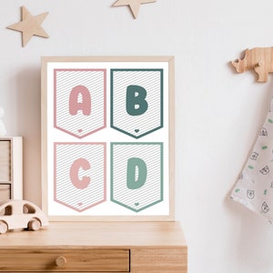 Impresiones digitales para tablones de anuncios, letras, banderines, descarga digital, decoración para el aula, carteles imprimibles del alfabeto ABC