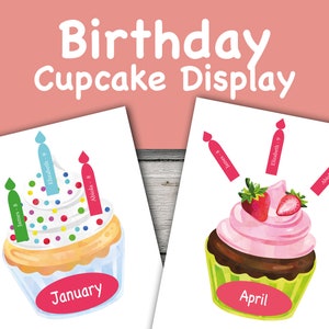 Teacher Cupcake Birthday Classroom Decor Display Bulletin Board Digital Download Editable Printable Poster