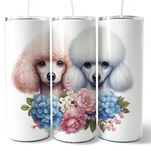 Watercolor Poodle Dog Floral Flowers  20oz Skinny Tumbler Straight PNG Templates Wrap  Sublimation Designs Digital Download Dog Lover Gifts