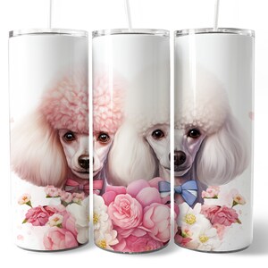 Poodle Dog Floral Flowers Watercolor 20oz Skinny Tumbler Straight PNG Templates Wrap  Sublimation Designs Digital Download Dog Lover Gifts