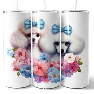 Watercolor Poodle Dog Floral Flowers  20oz Skinny Tumbler Straight PNG Templates Wrap  Sublimation Designs Digital Download Dog Lover Gifts