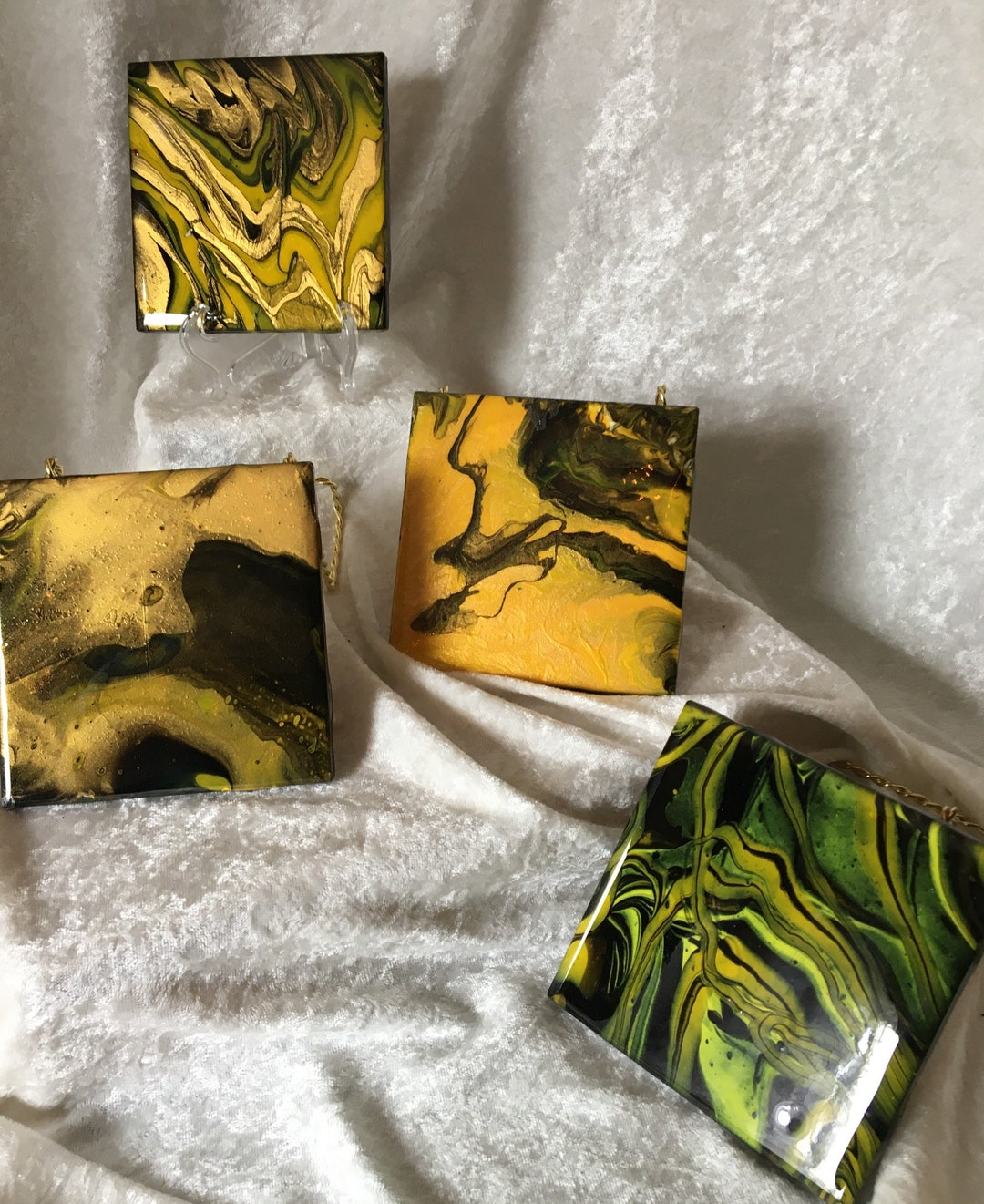 Bee Awesome!!: Set of 4 Original Pour Painted Coasters With Crate - Etsy