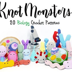 ¡Paquete de 20 patrones de crochet de biología! EBOOK PDF KnotMonsters Amigurumi Cómo Principiante Fácil Sencillo Tutorial Básico Bacterias Células Ciencia Bio