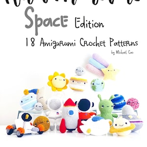 18 Crochet Space Patterns! EBOOK PDF! Amigurumi Crochet Patterns Beginner Easy Simple Basic Yarn Book Bundle Sun Moon Stars Spaceship Alien