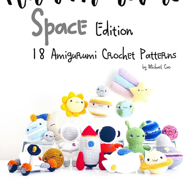 18 motifs spatiaux au crochet ! EBOOK PDF ! Modèles au crochet Amigurumi pour débutants, facile et basique, lot de livres de laine, soleil lune, étoiles, vaisseau spatial, extraterrestre