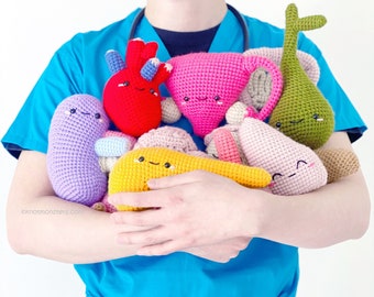 11 Crochet Organs Patterns! EBOOK PDF Amigurumi Heart Liver Kidney Brain Lungs Pancreas Intestines Gall Bladder Uterus Stomach Guts Organ