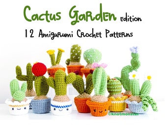 12 modèles de mini jardin de cactus au crochet! EBOOK PDF KnotMonsters Amigurumi Crochet Patterns Beginner Easy Basic Plant Cacti Project Lot