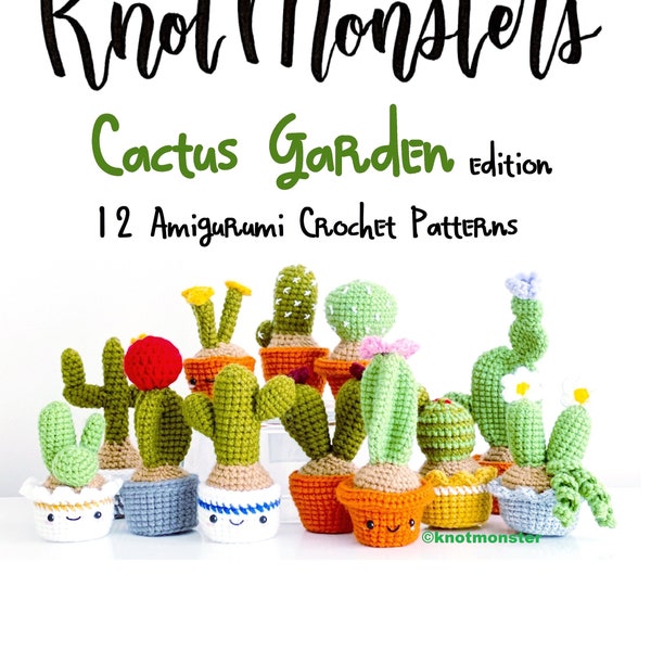 ¡12 patrones de mini jardín de cactus de ganchillo! EBOOK PDF KnotMonsters Amigurumi Crochet Patterns Beginner Easy Simple Basic Plant Cactus Project Lot