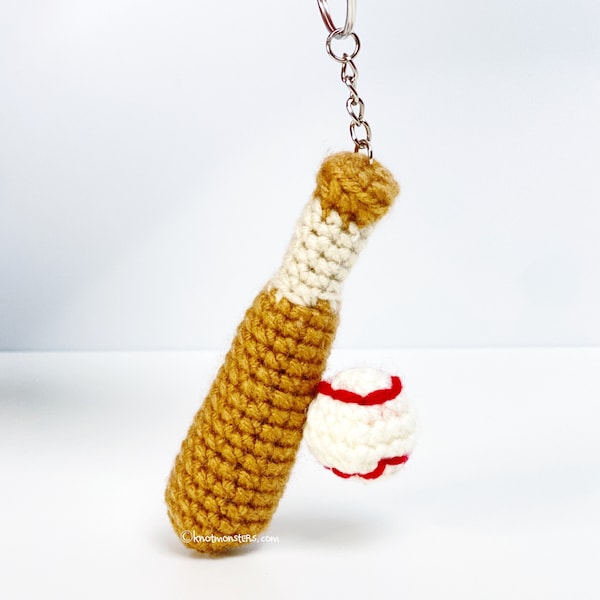 Baseball Bat Keychain Crochet PATTERN ONLY! PDF download Amigurumi Beginner Easy How to Mini Miniature Keyring Key Chain Sports Base Ball