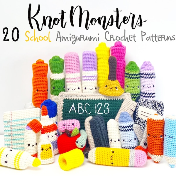 Lot de 20 motifs au crochet pour l'école ! EBOOK PDF KnotMonsters Amigurumi How to Beginner Easy Simple Bundle College Back to Teacher Elementary