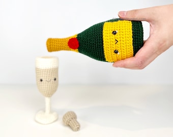 Champagne Bottle Glass Crochet Pattern! PATTERN ONLY! PDF download Amigurumi Beginner Easy Simple How to Tutorial Cute of Pop Cork Removable
