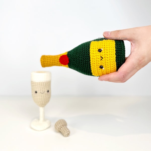 Champagne Bottle Glass Crochet Pattern! PATTERN ONLY! PDF download Amigurumi Beginner Easy Simple How to Tutorial Cute of Pop Cork Removable