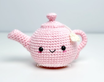 Modèle de crochet de théière ! MODÈLE UNIQUEMENT ! Téléchargement PDF Amigurumi Débutant Facile Simple Basique Comment Tutoriel Nourriture Petit Déjeuner Théière Verre de