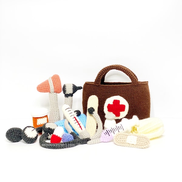Doctor Kit Crochet PATTERN ONLY! PDF download KnotMonsters Amigurumi How to Beginner Easy Medical Nurse Hospital Set Bundle Costume Medical