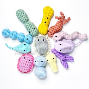 Des bébés bactéries ! 12 modèles de crochet ! MODÈLE UNIQUEMENT ! Téléchargement PDF Amigurumi Débutant Facile Simple Basique Comment Tutoriel Science Parasite Virus