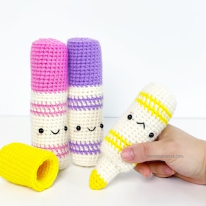 スクールマーカーパターンのみ！PDFダウンロード KnotMonsters Amigurumi 初心者向け簡単学校用品オフィス大学生向け取り外し可能なキャップ