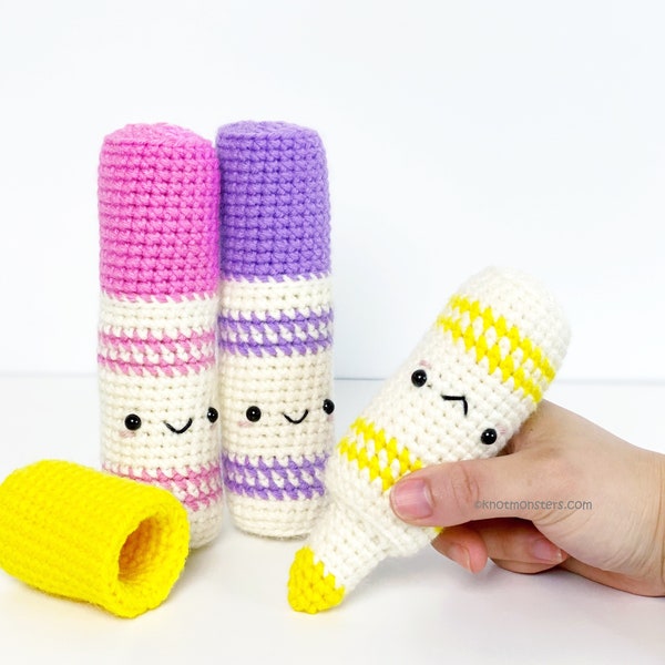 School Marker PATTERN ONLY! PDF download KnotMonsters Amigurumi How to Beginner Easy School Supplies Office College kids removable Cap