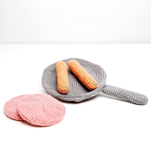 Frying Pan Sausage Links Ham Crochet Pattern! PATTERN ONLY! PDF download Amigurumi Beginner Easy Simple Basic How to Tutorial Food Breakfast