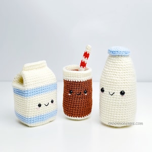 Dzbanek na mleko w kartonie Szklanka Wzór szydełkowy! TYLKO WZÓR! Pobierz plik PDF Amigurumi Początkujący Łatwy Podstawowy Jak zrobić Tutorial Jedzenie Czekolada Krowa Mleczna