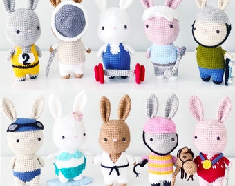 Bunny Olympics 10 Crochet Amigurumi Patterns! EBOOK PDF! Beginner Easy Simple Basic Yarn Book Bundle Olympic How to Crocheting Tutorial