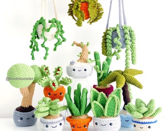 12 modèles de plantes en pot au crochet ! EBOOK PDF KnotMonsters Amigurumi Crochet Patterns Débutant Facile Simple Basique Arbre Succulent Bonsaï Pot