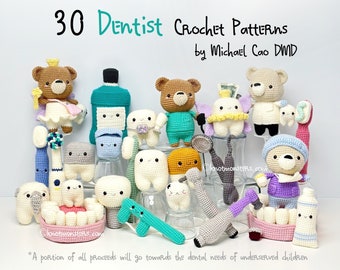 30 Dentist Dental Crochet Pattern Bundle! EBOOK PDF KnotMonsters Amigurumi How to Bundle Cute Tooth Teeth Fairy Hygienist Assistant Medical