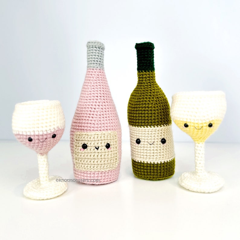 Lot de 30 motifs au crochet pour vins et spiritueux EBOOK PDF KnotMonsters Amigurumi Guide pratique pour débutants Tutoriel facile Nourriture Boissons Bouteille Verre de vin de image 5