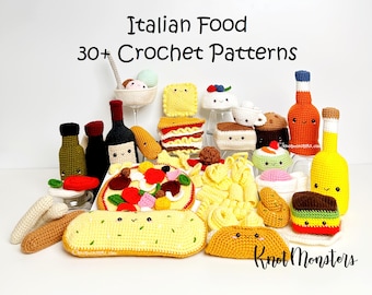 30+ Italian Food Crochet Pattern Bundle! EBOOK PDF KnotMonsters Amigurumi How to Cute Italy Foods Toy Play Set Lot Make Quick Easy Patterns
