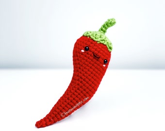 Schema all'uncinetto con peperoncino! SOLO MODELLO! Scarica PDF Amigurumi Principiante Facile Semplice Base Come tutorial Kawaii Cute Verdura Veggie