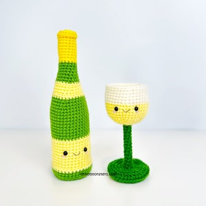 Virkmönster för Alsace-vinflaskor och glas! ENDAST MÖNSTER! PDF-nedladdning Amigurumi Nybörjare Enkel Hur-handledning Söt med vitt mousserande garn
