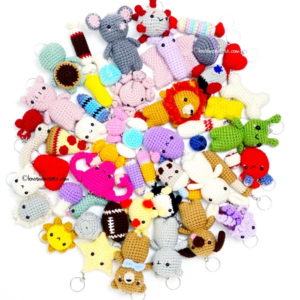 Lot de 50 porte-clés au crochet ! EBOOK PDF KnotMonsters Amigurumi Tutoriel facile pour débutant Mini porte-clés miniature Porte-clés