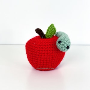 Apple with Worm PATTERN ONLY! PDF download KnotMonsters Amigurumi How to Beginner Easy School Supplies Office College kids teens cute quick
