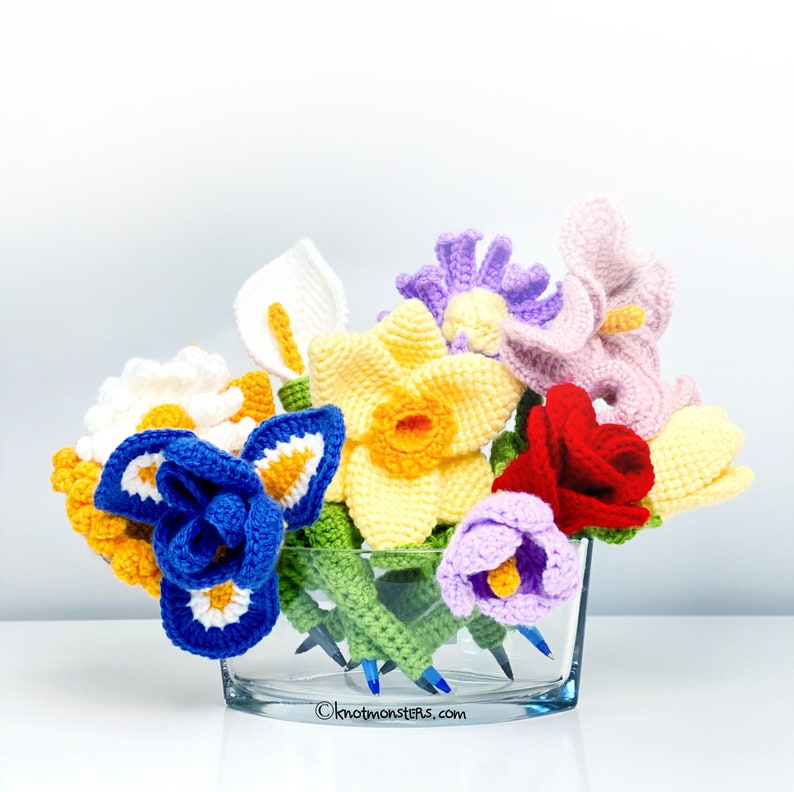 12 Crochet Flower Pens Patterns EBOOK PDF KnotMonsters Amigurumi Crochet Patterns Beginner Easy Simple Basic Bundle Plant Flowers Plants image 3