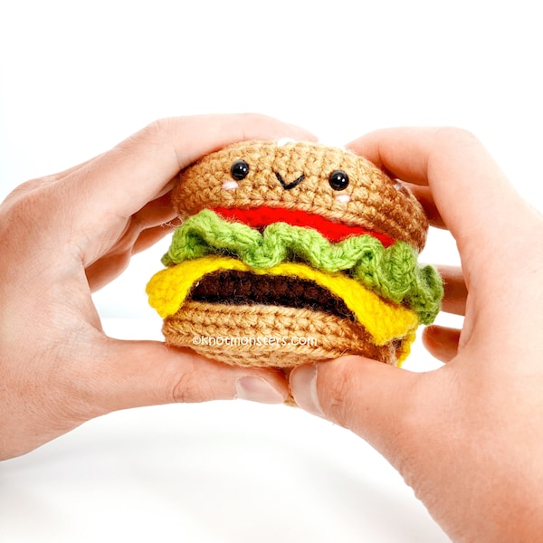 Burger Crochet Pattern! PATTERN ONLY! PDF download Amigurumi Beginner Easy Simple How to Tutorial Cute Fast Food Cheeseburger Hamburger