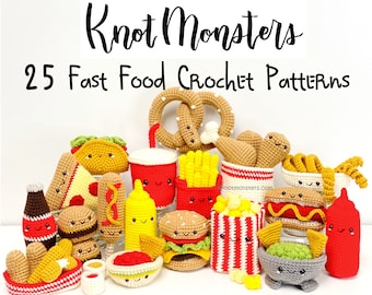 25 Fast Food haakpatroonbundel! EBOOK PDF KnotMonsters Amigurumi Beginner Gemakkelijk Eenvoudige bundel Leuke snacks Drankjes Burger Fries