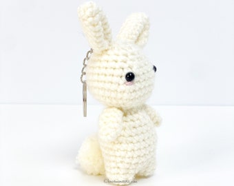 Bunny sleutelhanger haakpatroon! ALLEEN PATROON! PDF-download Amigurumi Beginner Eenvoudig hoe Mini Miniatuur Sleutelhanger Sleutelhanger Ring Konijn