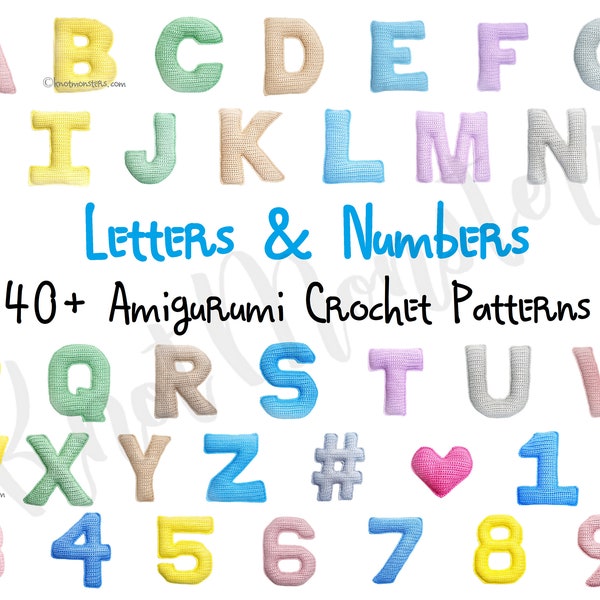 Plus de 40 lettres et chiffres au crochet ! EBOOK PDF KnotMonsters Amigurumi Comment débutant facile simple oreiller modèles de fil Lot