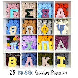 25 Griechische Buchstaben Häkelanleitungen! EBOOK PDF KnotMonsters Amigurumi Wie man Anfänger Symbol Alphabet Muster Lot Schwesternschaft Brüderlichkeit