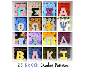 25 Greek Letters Crochet Pattern Bundle! EBOOK PDF KnotMonsters Amigurumi How to Beginner Symbol Alphabet Patterns Lot Sorority Fraternity