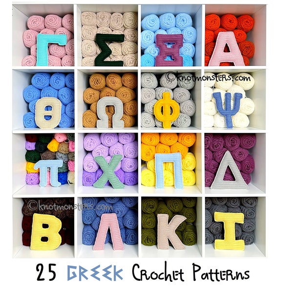 25 Greek Letters Crochet Pattern Bundle! EBOOK PDF KnotMonsters Amigurumi How to Beginner Symbol Alphabet Patterns Lot Sorority Fraternity