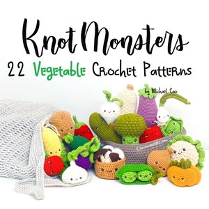 22 Crochet Vegetable Pattern Bundle! EBOOK PDF KnotMonsters Amigurumi How to Beginner Easy Simple Basic Tutorial Farmer&#39;s Market Bag Basket