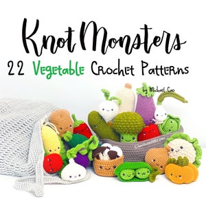 22 Häkelmuster für Gemüse! EBOOK PDF KnotMonsters Amigurumi Wie man Anfänger einfach einfach Basic Tutorial Bauernmarkt Tasche Korb